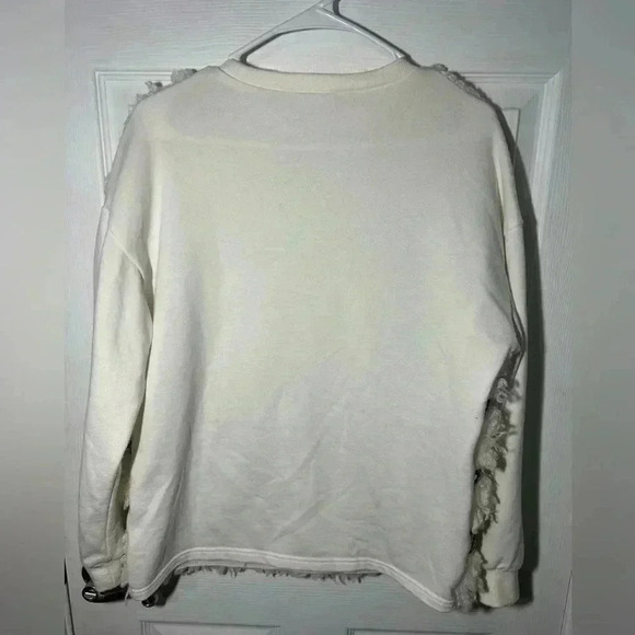 Zara Trafaluc Cream Sherpa front sweater w/bead embellishments. Size Small - Picture 6 of 9
